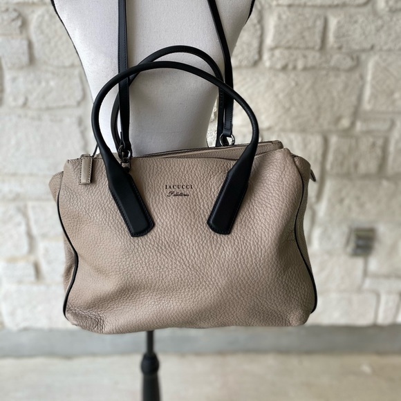 IACUCCI Pellettria Black Tan Leather Satchel